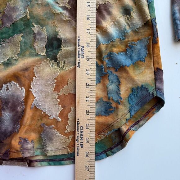 Karen Kane Tie Dye Leaf Print Burnout‎ Shirttail Blouse Top Blue Brown Medium - Picture 8 of 14